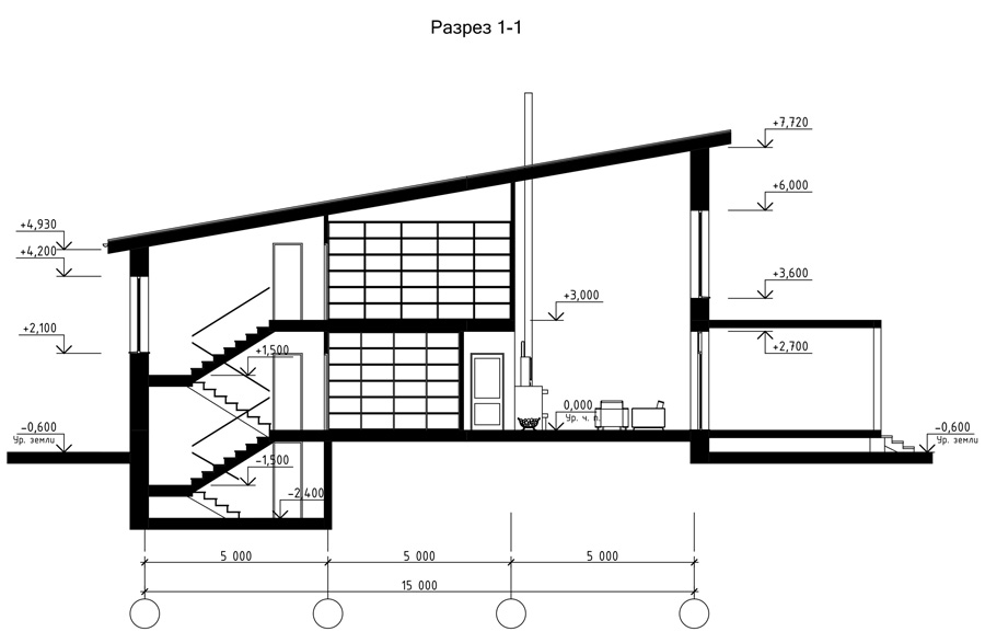 Архитектурный разрез дома чертеж