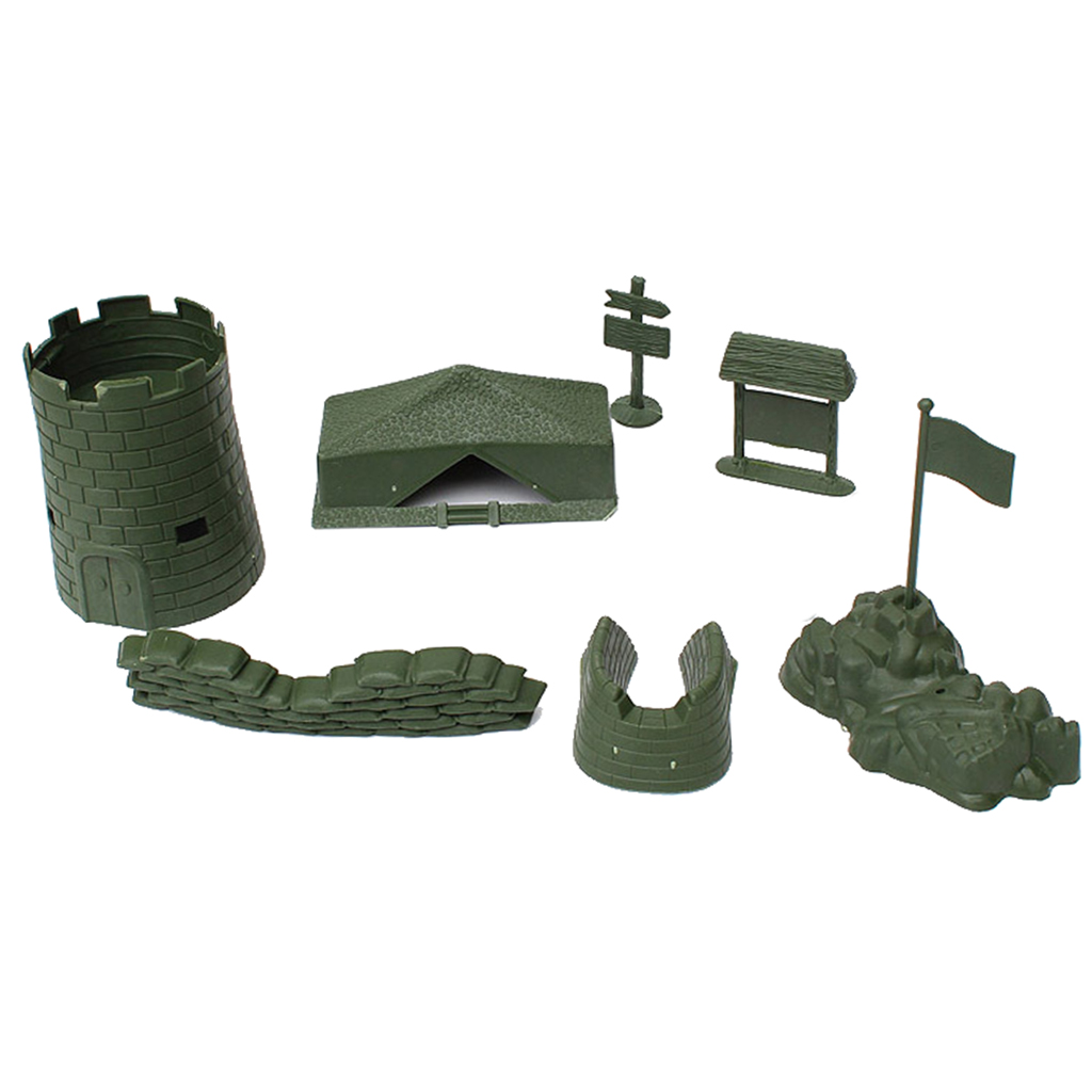 7 Piece Set of Army Base Set Bulding Castle Accessory Blockhouse Camp Tent Sandbag Army Playset Toy