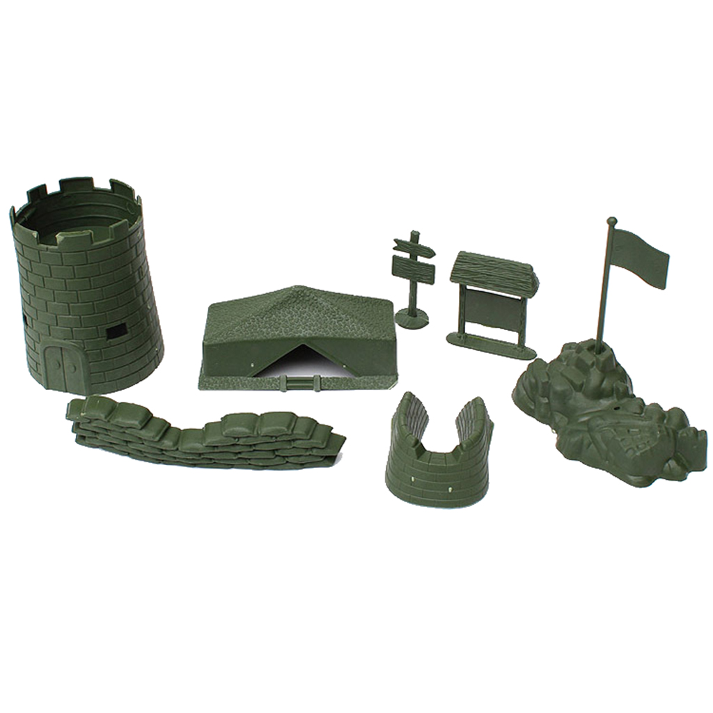 7 Piece Set of Army Base Set Bulding Castle Accessory Blockhouse Camp Tent Sandbag Army Playset Toy