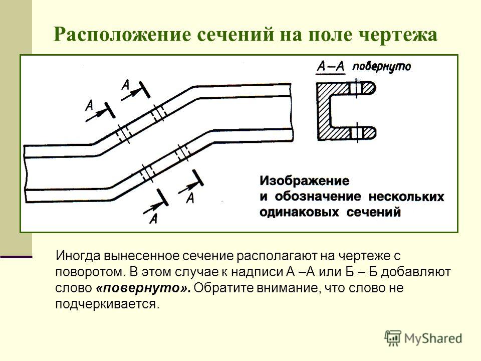 Обозначение сечения на чертеже гост