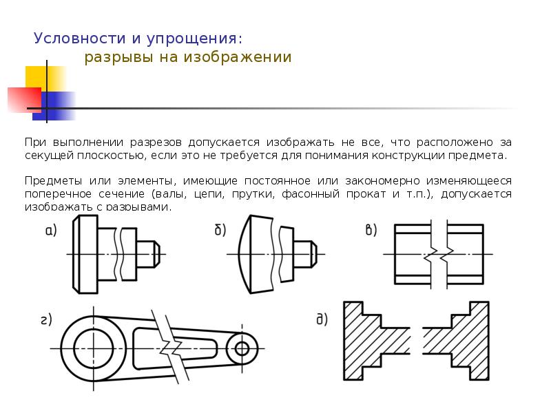 Как на чертеже показать разрыв на