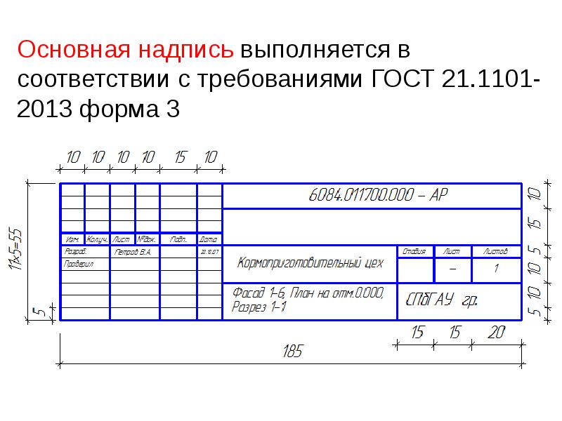 Заполнение основной надписи чертежа