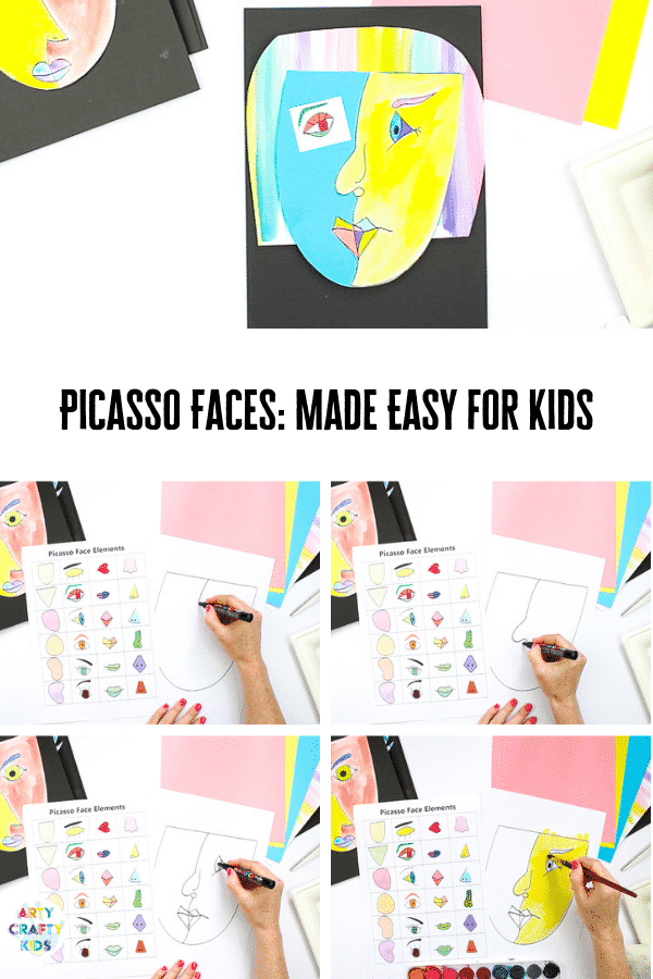 Picasso Faces - Easy Art for Kids. A Picasso art project made easy for kids and teachers, with printable guide for drawing faces and multiple face shapes to complete #artycraftykids #kidsart #artforkids